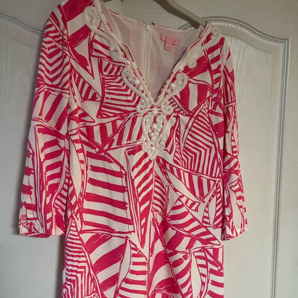Lilly Pulitzer pink zebra dress beaded size XS